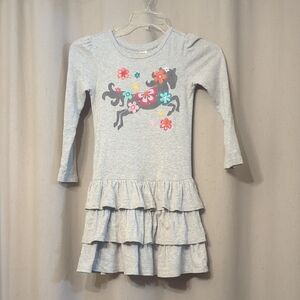 Gymboree Light Gray Dress with Unicorn and Floral Accents